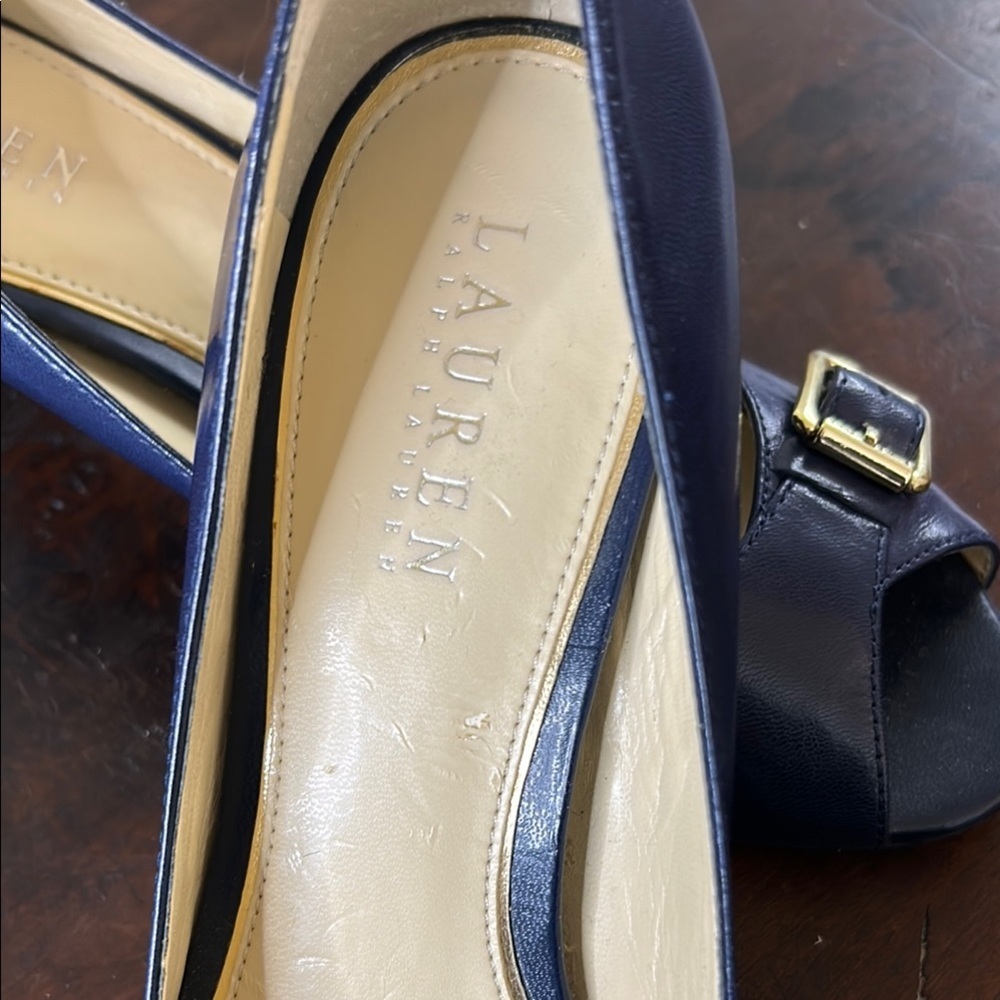 Ralph Lauren Blue Peep-Toe Heels with Buckle Sz8.5 - Picture 2 of 11